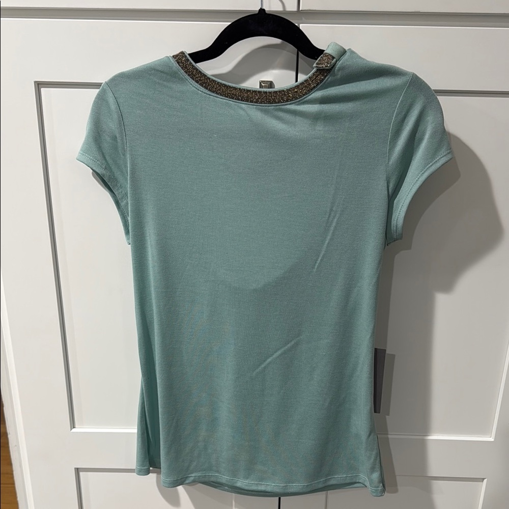 Elegant Mint/Sage Green Women's Top with gorgeous neckline & back detail.